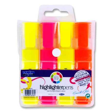 Pro:Scribe Fast Drying Highlighter Pens - Pack of 4-Highlighters-Pro:Scribe|StationeryShop.co.uk