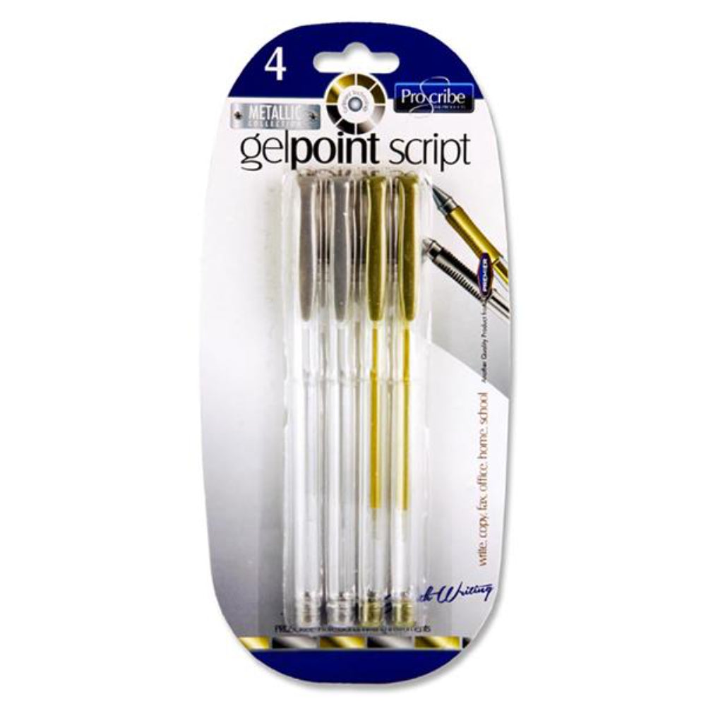 Pro:Scribe Gelpoint Script Gel Pens - Silver & Gold - Pack of 4-Gel Pens-Pro:Scribe|StationeryShop.co.uk