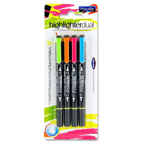 Pro:Scribe Highlighter Dual Twin Tip Highlighters - Pack of 4-Highlighters-Pro:Scribe|StationeryShop.co.uk
