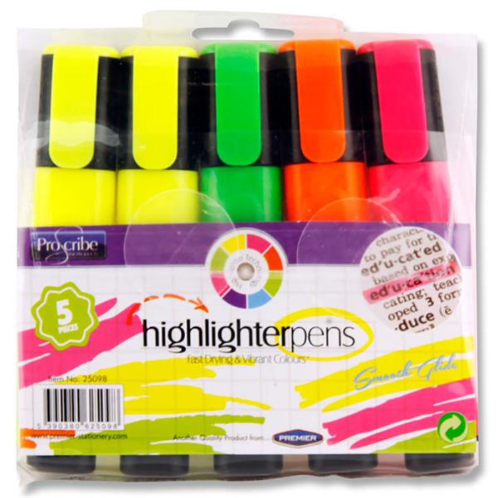 Pro:Scribe Highlighter Pens - Pack of 5-Highlighters-Pro:Scribe|StationeryShop.co.uk