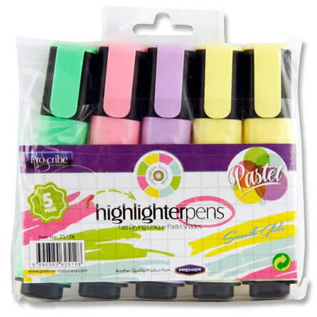 Pro:Scribe Highlighter Pens - Pastel - Pack of 5-Highlighters-Pro:Scribe|StationeryShop.co.uk