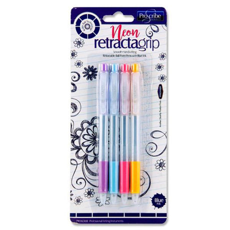 Pro:Scribe Rectagrip Ballpoint Pens - Blue Ink - Neon - Pack of 4-Ballpoint Pens-Pro:Scribe|StationeryShop.co.uk