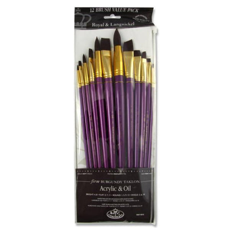 Royal & Langnickel Burgundy Taklon Brush Set - Firm - 12 Pieces-Paint Brushes-Royal & Langnickel|StationeryShop.co.uk