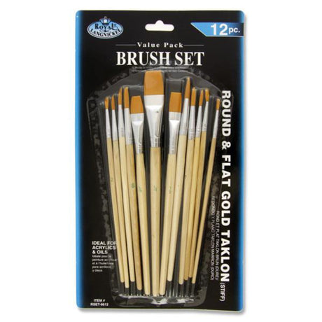 Royal & Langnickel Round & Flat Gold Taklon Brush Set - Stiff - 12 Pieces-Paint Brushes-Royal & Langnickel|StationeryShop.co.uk