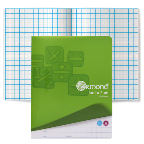 Ormond Squared Paper Durable Cover Junior Sum Copy Book - 10mm Squares - 40 Pages - Green