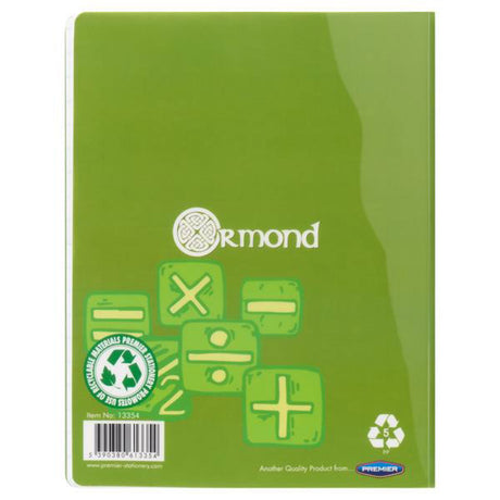 Ormond Squared Paper Durable Cover Junior Sum Copy Book - 10mm Squares - 40 Pages - Green
