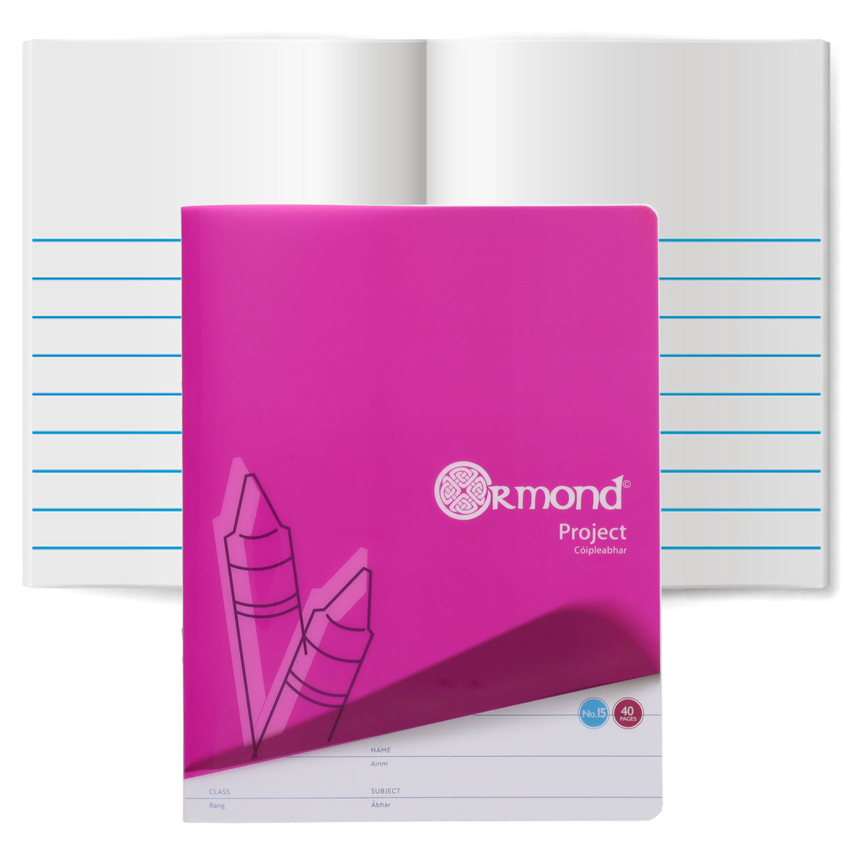 Ormond No.15 Durable Cover Project Book - Top Blank, Bottom Extra Wide Ruled - 40 Pages - Purple