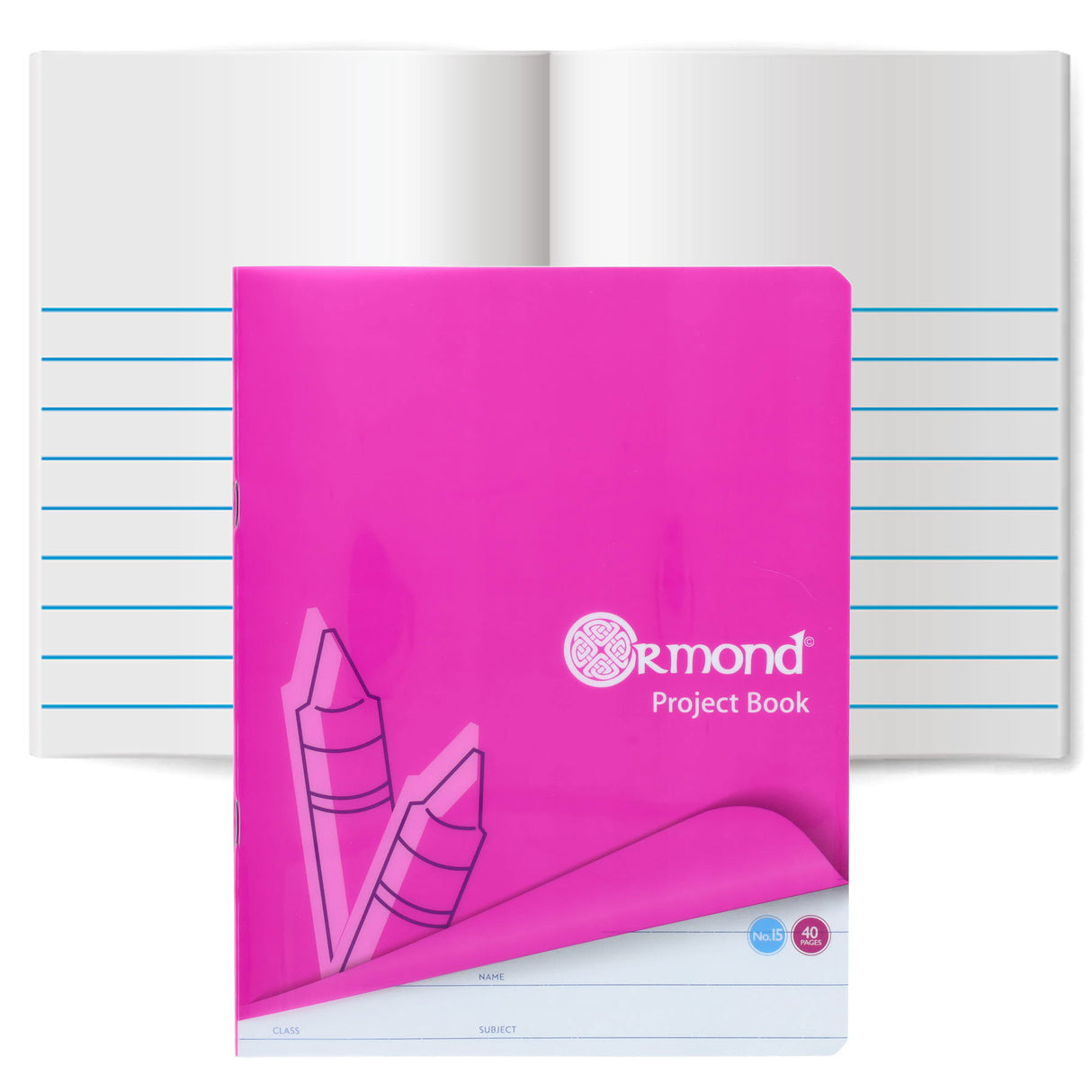 Ormond No.15 Durable Cover Project Book - Top Blank, Bottom Extra Wide Ruled - 40 Pages - Purple