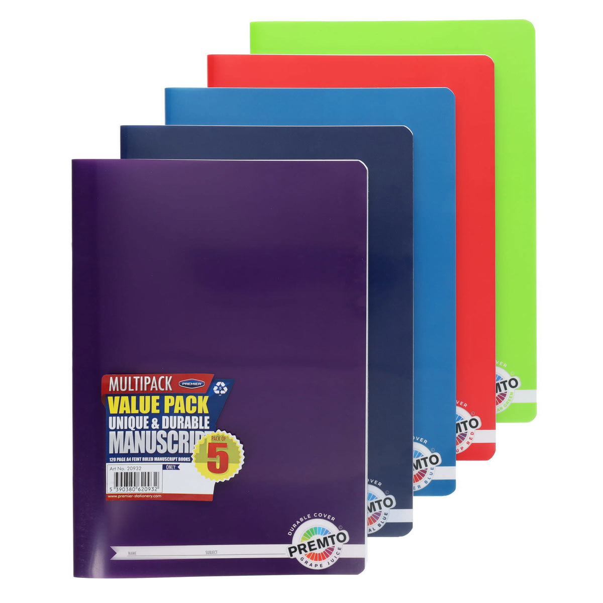 Premto Multipack | A4 Durable Cover Manuscript Book - 120 Pages - Pack of 5