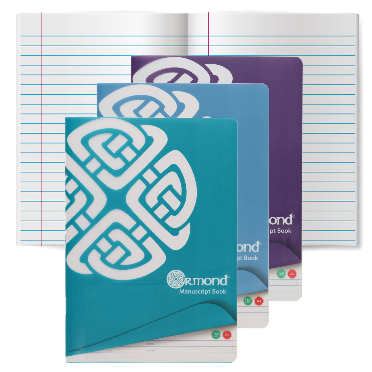 Ormond Multipack | A4 Durable Cover Manuscript Book - Margin Ruled - 160 Pages - Pack of 3