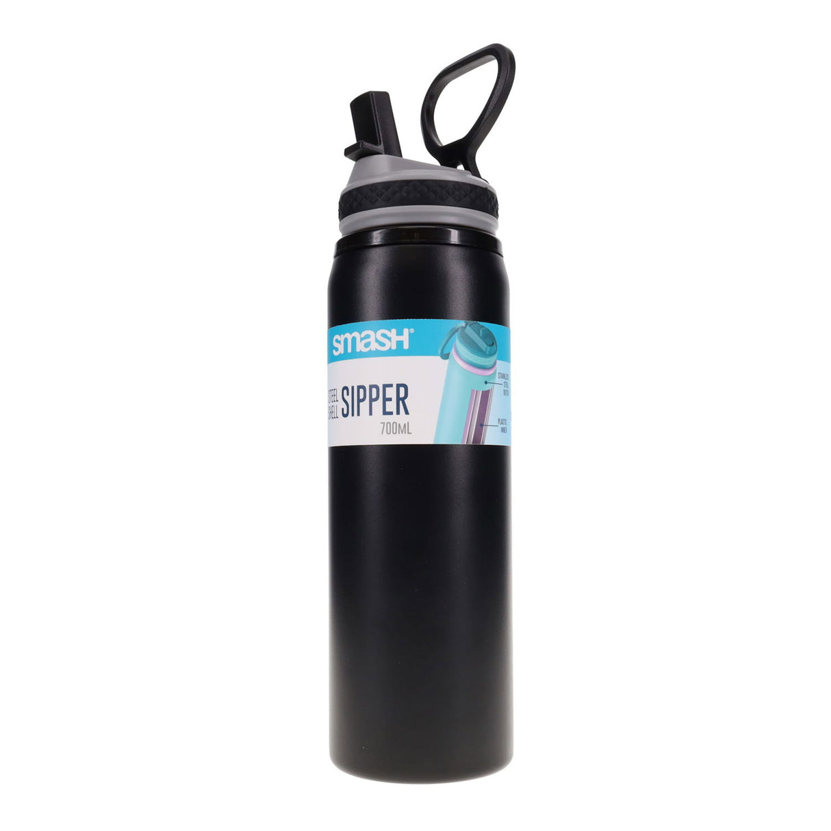 Smash Steel Shell Sipper Bottle - 700ml - Black