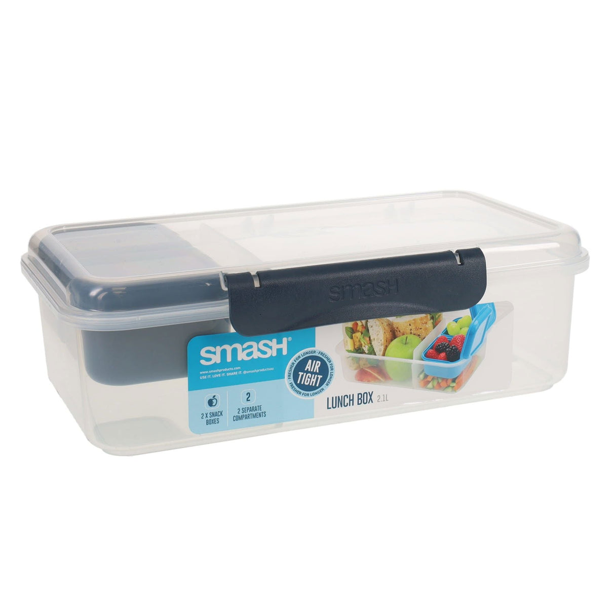 Smash Leakproof Box with Removable Compartment - 2.1L - Black-Lunch Boxes-Smash|StationeryShop.co.uk
