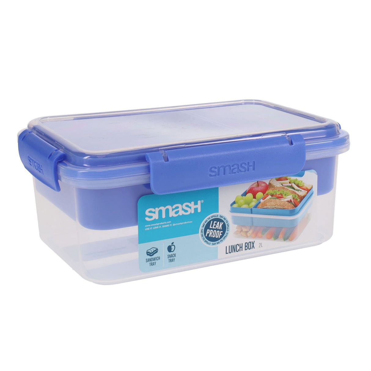 Smash Leakproof Clip & Seal Lunch Box - 2L - Blue-Lunch Boxes-Smash|StationeryShop.co.uk