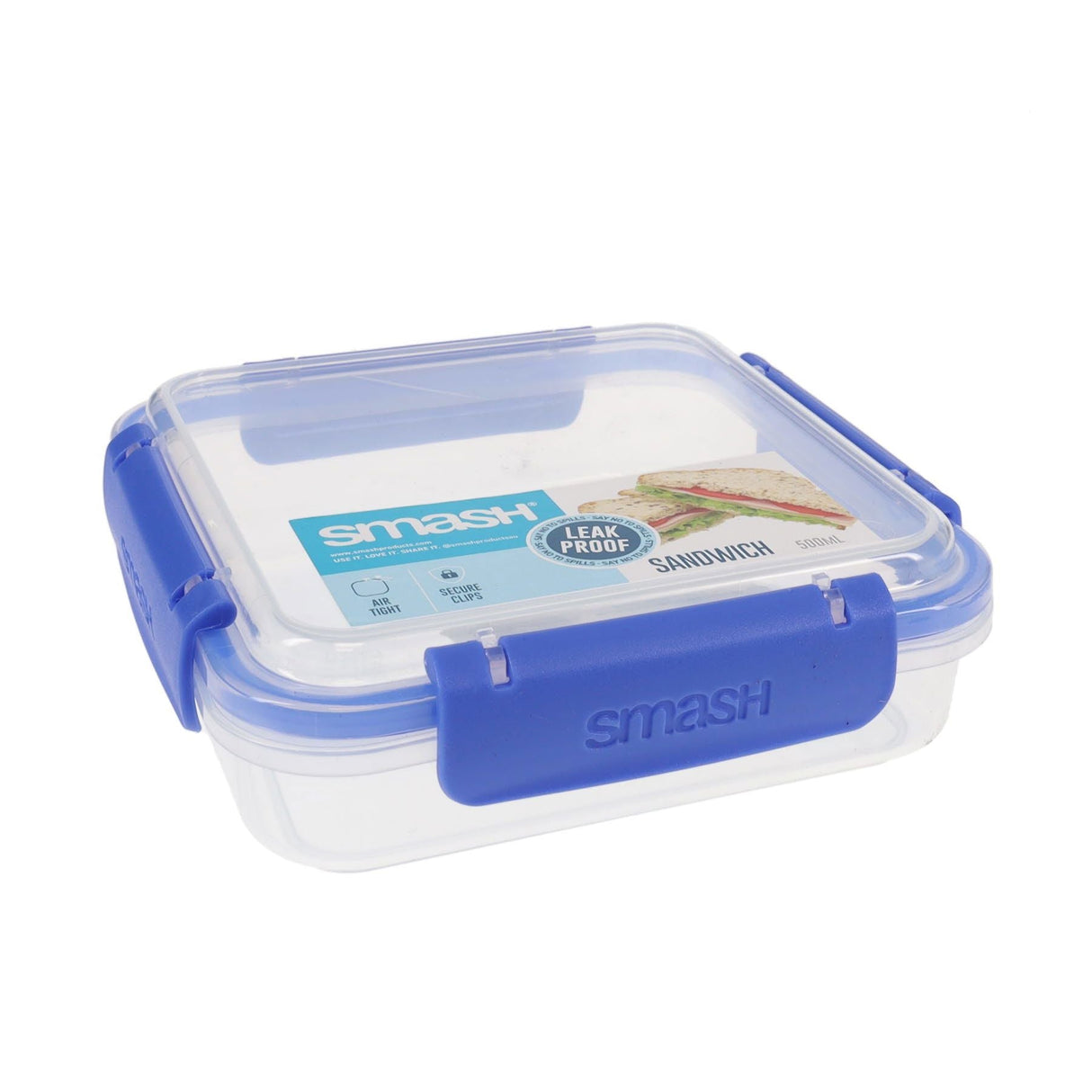 Smash Leakproof Sandwich Box - 500ml - Blue-Lunch Boxes-Smash|StationeryShop.co.uk