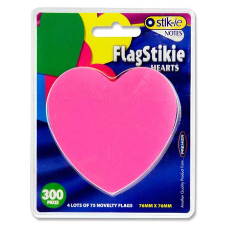 Stik-ie 4 x 75 Sheets FlagStikie Notes - 76x76mm - Hearts-Sticky Notes-Stik-ie|StationeryShop.co.uk