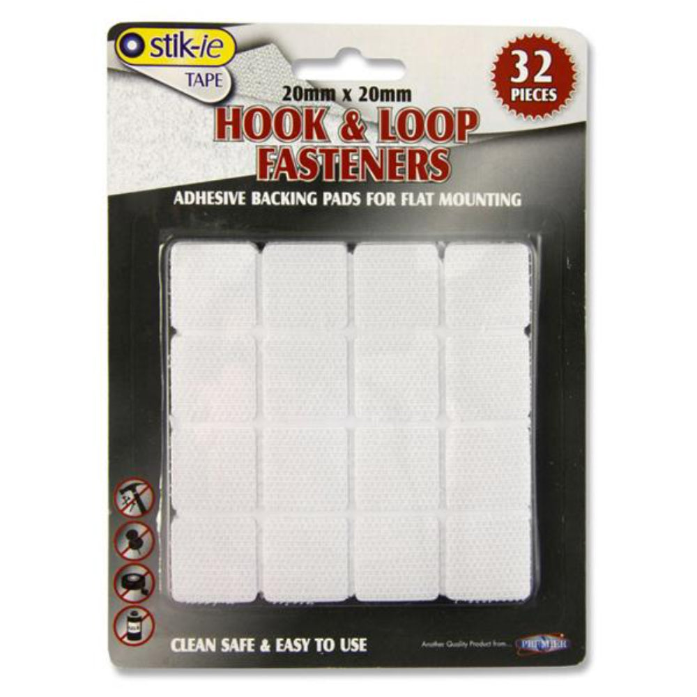 Stik-ie Hook & Loop Velcro Fasteners - 20 x 20mm - Pack of 32-Hooks & Fasteners-Stik-ie|StationeryShop.co.uk