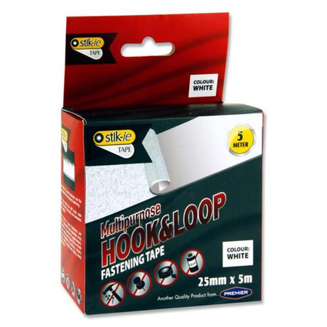 Stik-ie Multipurpose Hook & Loop Fastening Tape Roll - 5m x 25mm - White-Hooks & Fasteners-Stik-ie|StationeryShop.co.uk