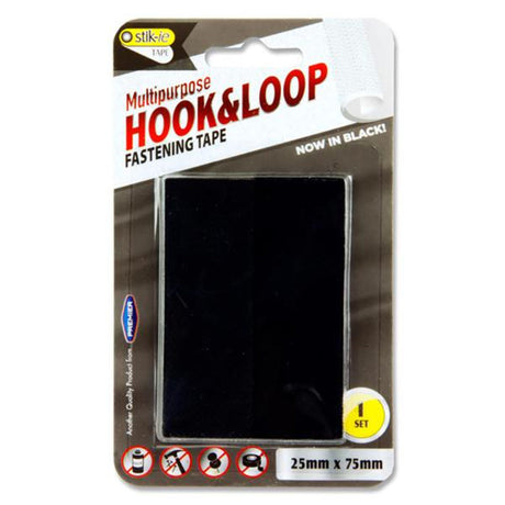 Stik-ie Multipurpose Hook & Loop Fastening Tape Strips - 25x75mm - Black - Pack of 2-Hooks & Fasteners-Stik-ie|StationeryShop.co.uk
