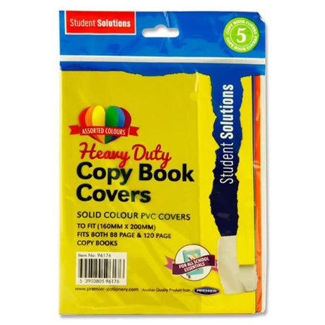 Student Solutions 160x200mm Heavy Duty Copy Book Covers - 5 Solid Colours - Pack of 5-Book Covering-Student Solutions|StationeryShop.co.uk