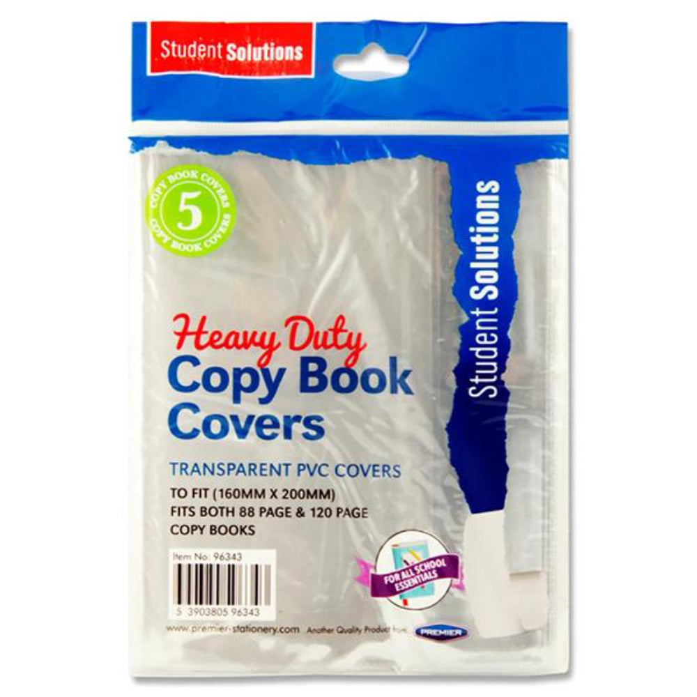 Student Solutions 160x200mm Heavy Duty Copy Book Covers - Pack of 5-Book Covering-Student Solutions|StationeryShop.co.uk