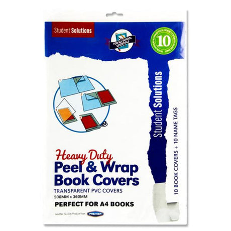 Student Solutions A4 Heavy Duty Peel & Wrap Transparent Book Covers - Pack of 10-Book Covering-Student Solutions|StationeryShop.co.uk