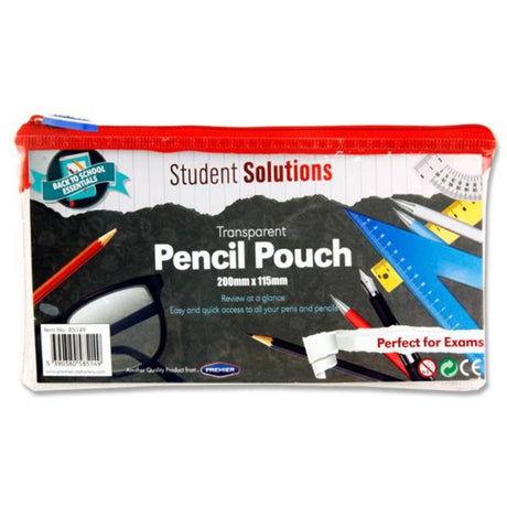 Student Solutions Transparent Pencil Case - 200mm x 115mm - Red-Pencil Cases-Student Solutions|StationeryShop.co.uk