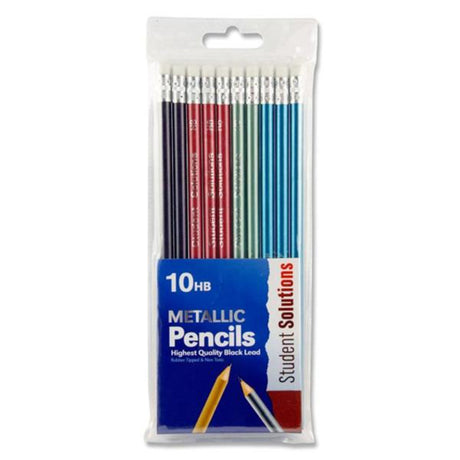Student Solutions Wallet of 10 HB Eraser Tipped Pencils - Metallic-Pencils-Student Solutions|StationeryShop.co.uk
