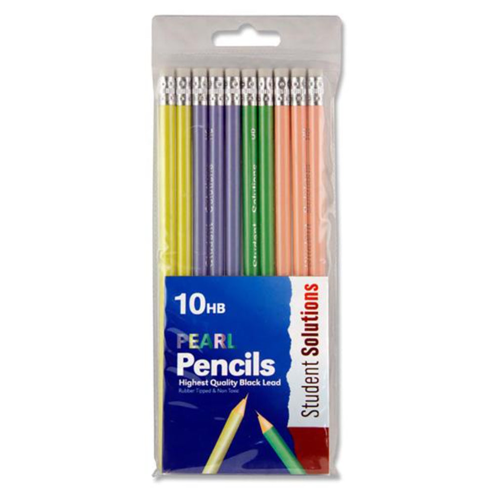Student Solutions Wallet of 10 HB Eraser Tipped Pencils - Pearl-Pencils-Student Solutions|StationeryShop.co.uk