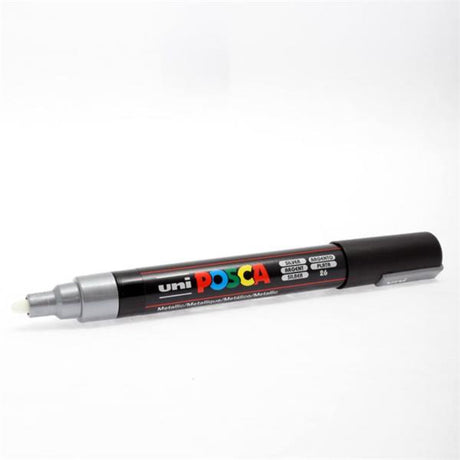 Uni Posca PC-5M Medium Line Bullet Tip Permanent Marker - Silver-Markers-Uni|StationeryShop.co.uk