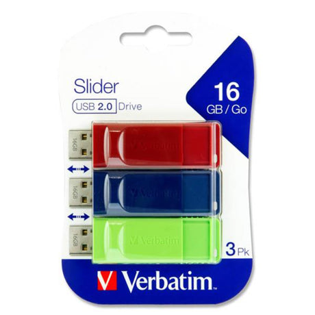 Verbatim Store'n Go USB Slider USB 2.0 Drive - 16 GB - Pack of 3-Computer Accessories-Verbatim|StationeryShop.co.uk