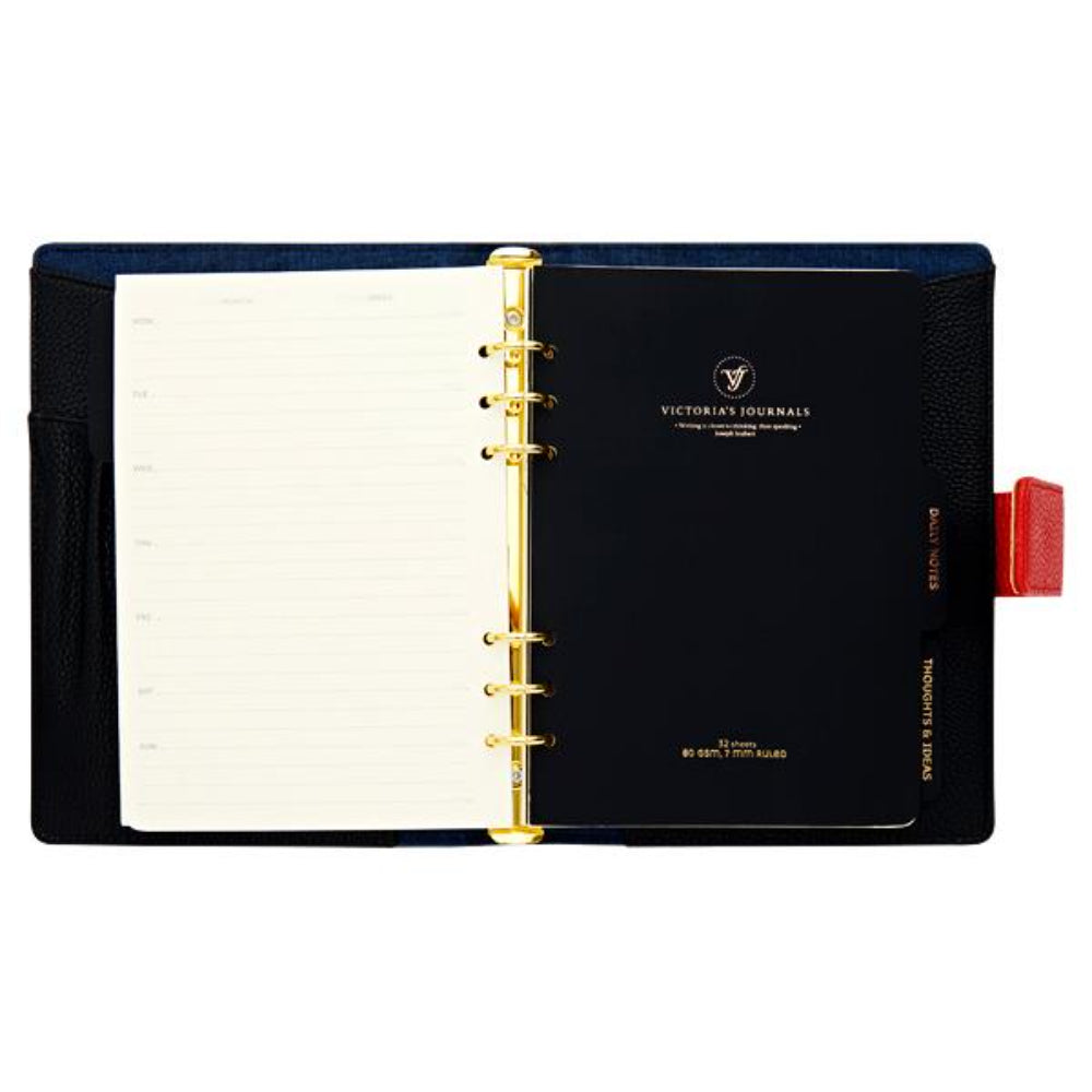 Victoria's Journals A5 Buffalo Cover Organiser with Concealed Magnetic Closure - Black-Journals-Victoria's Journals|StationeryShop.co.uk
