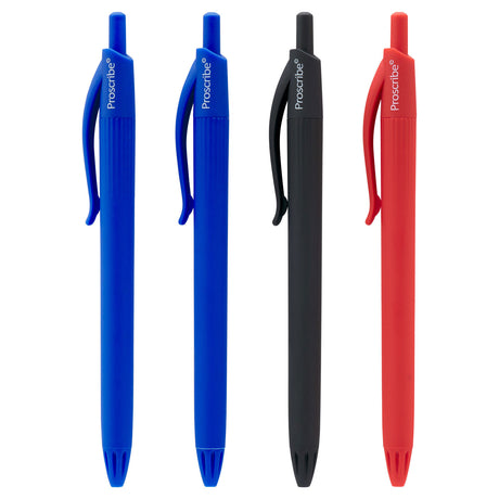 Pro:Scribe Ballpoint Pens - Blue, Black, Red Ink - Pack of 4