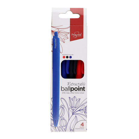 Pro:Scribe Ballpoint Pens - Blue, Black, Red Ink - Pack of 4