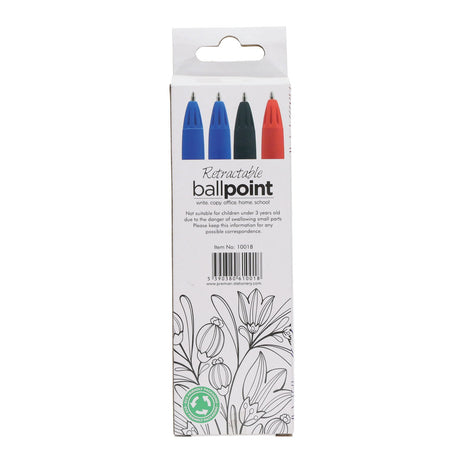 Pro:Scribe Ballpoint Pens - Blue, Black, Red Ink - Pack of 4