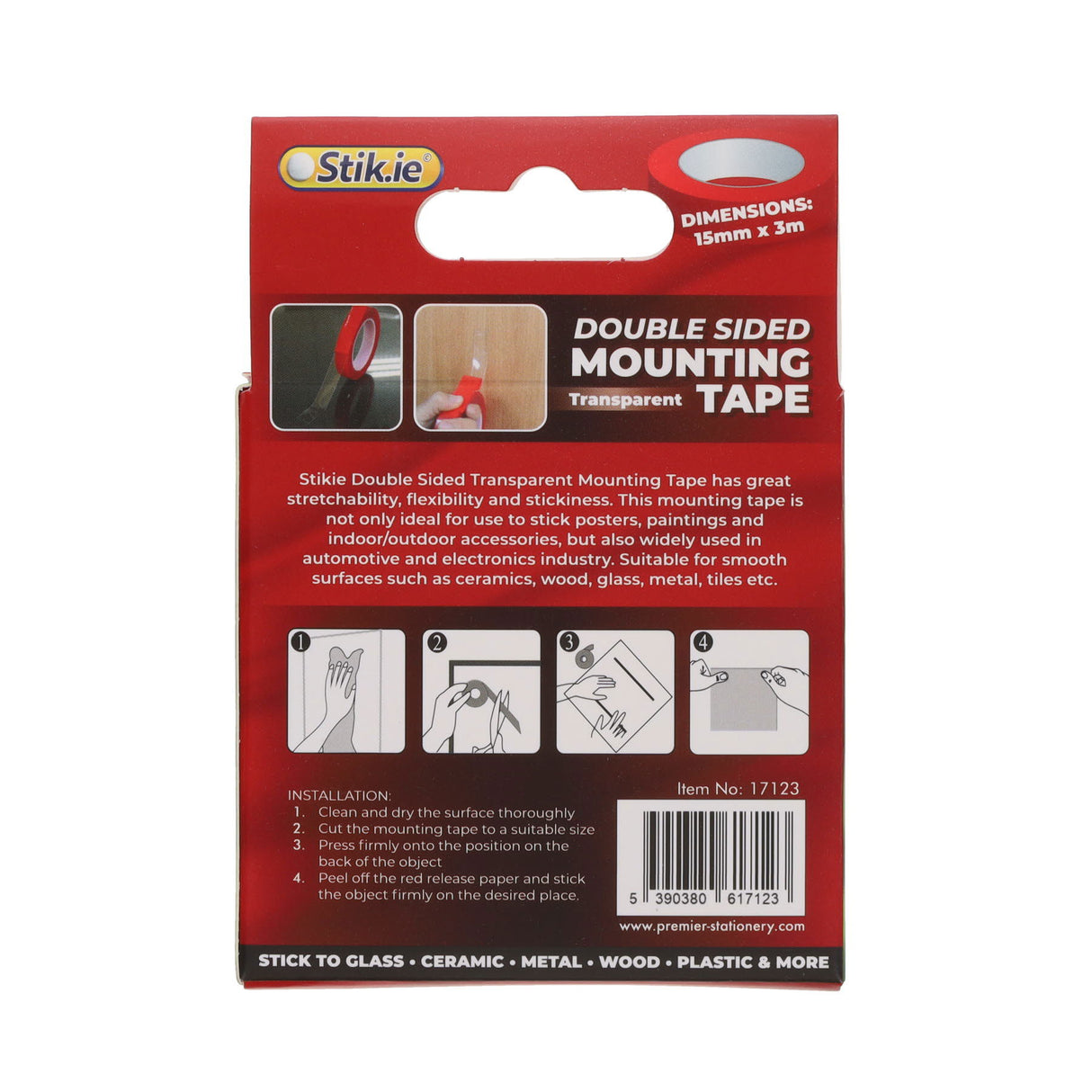 Stik-ie Double Sided Mounting Tape - 3mx15mm - Clear