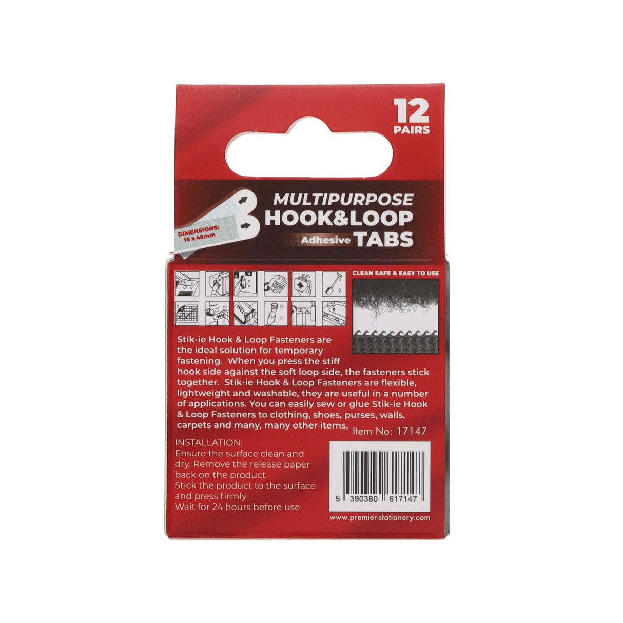 Stik-ie Removable Hook & Loop Tabs - 16X48mm - Pack of 12