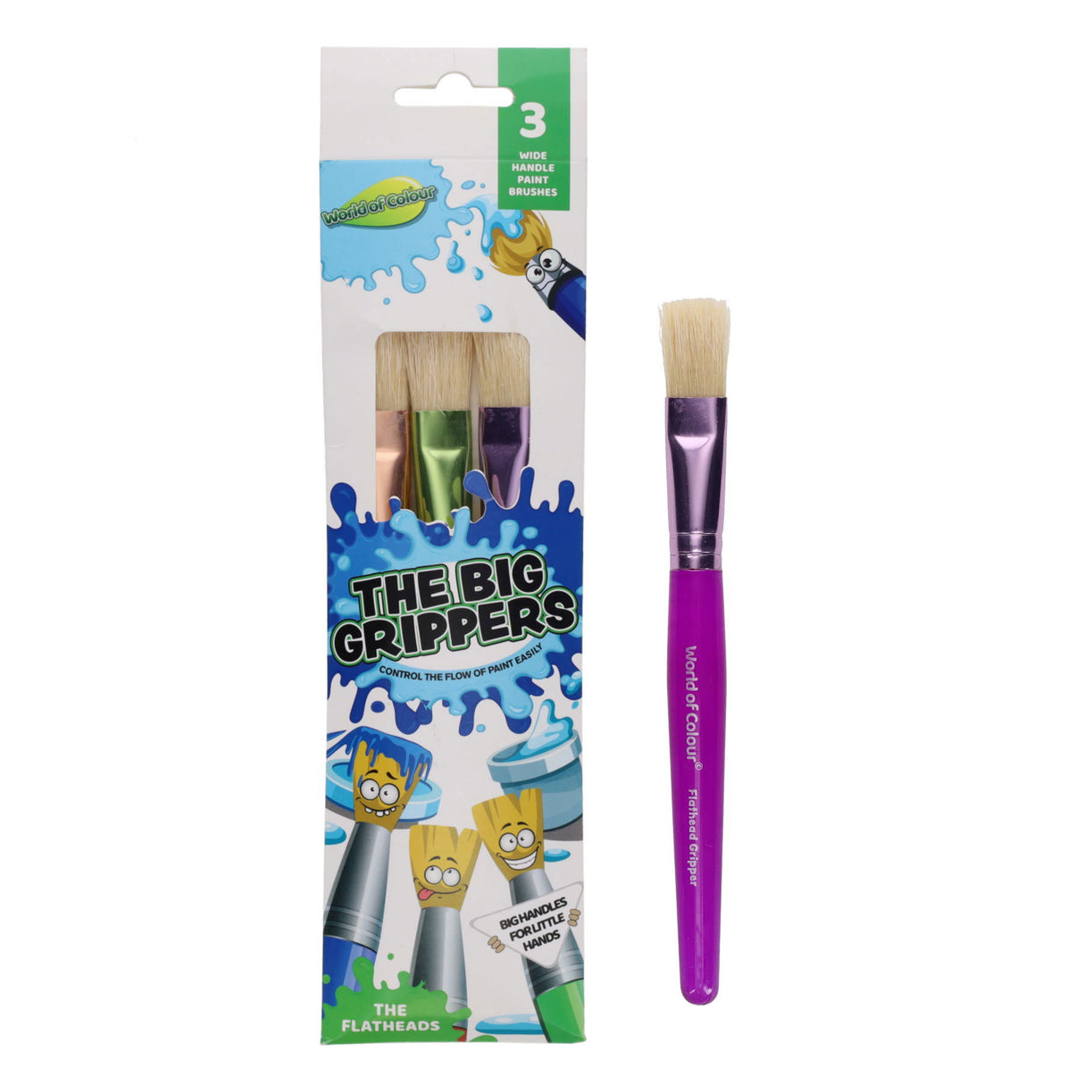 World of Colour Big Grip Brush Set - Flat - Pack of 3