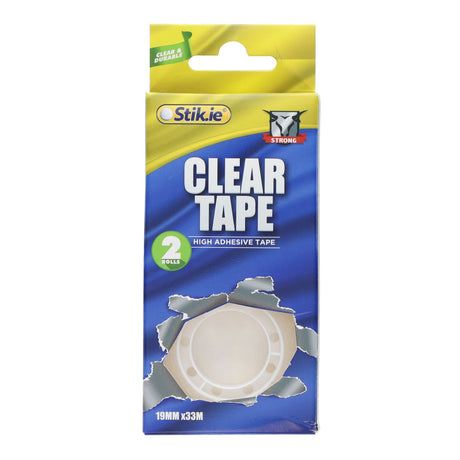 Stik-ie Tape Rolls 30m x 19mm - Clear - Pack of 2