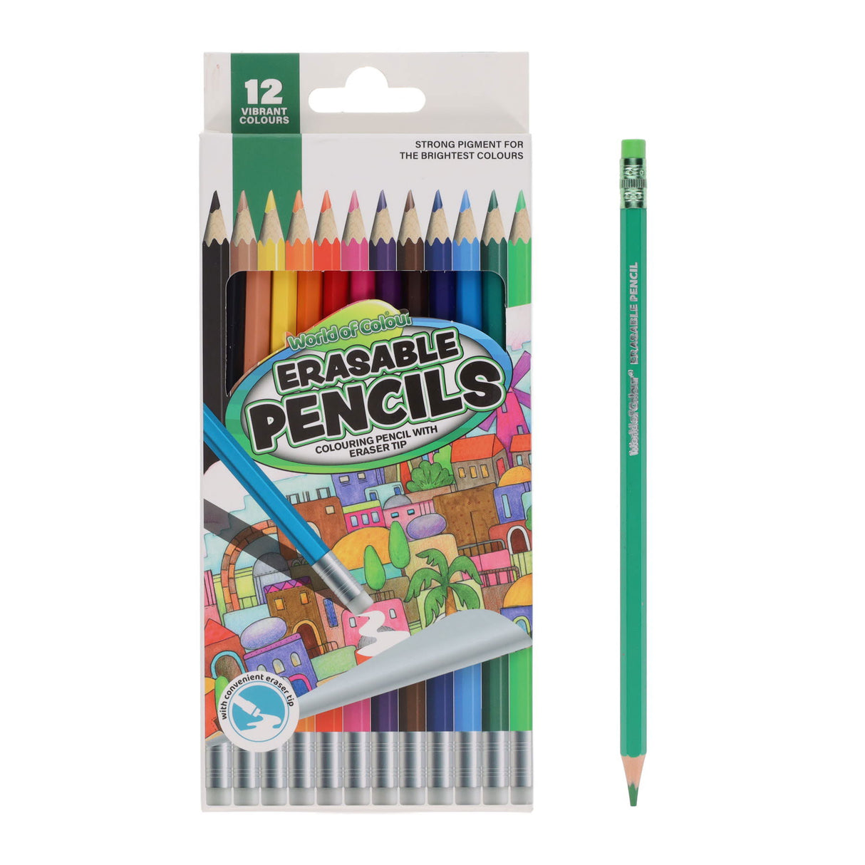 World of Colour Box of 12 Fully Erasable Colouring Pencils