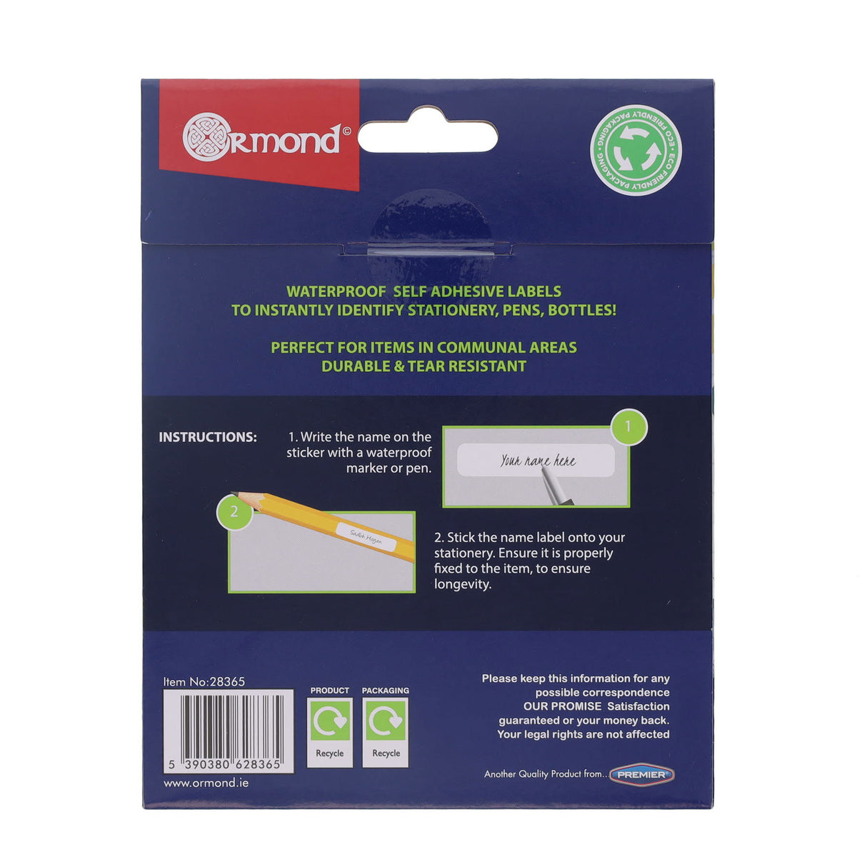 Ormond 45mm x 12mm Waterproof Self Adhesive Stationery Labels - Pack of 36