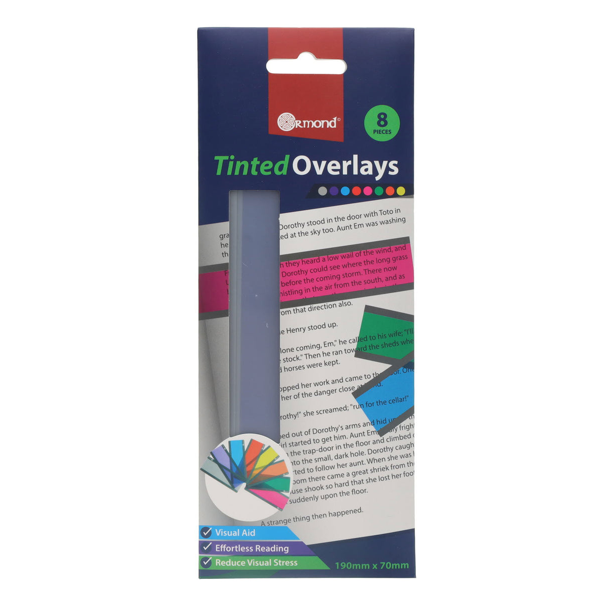 Ormond 190mm x 70mm Visual Memory Aid Tinted Overlays - Set of 8