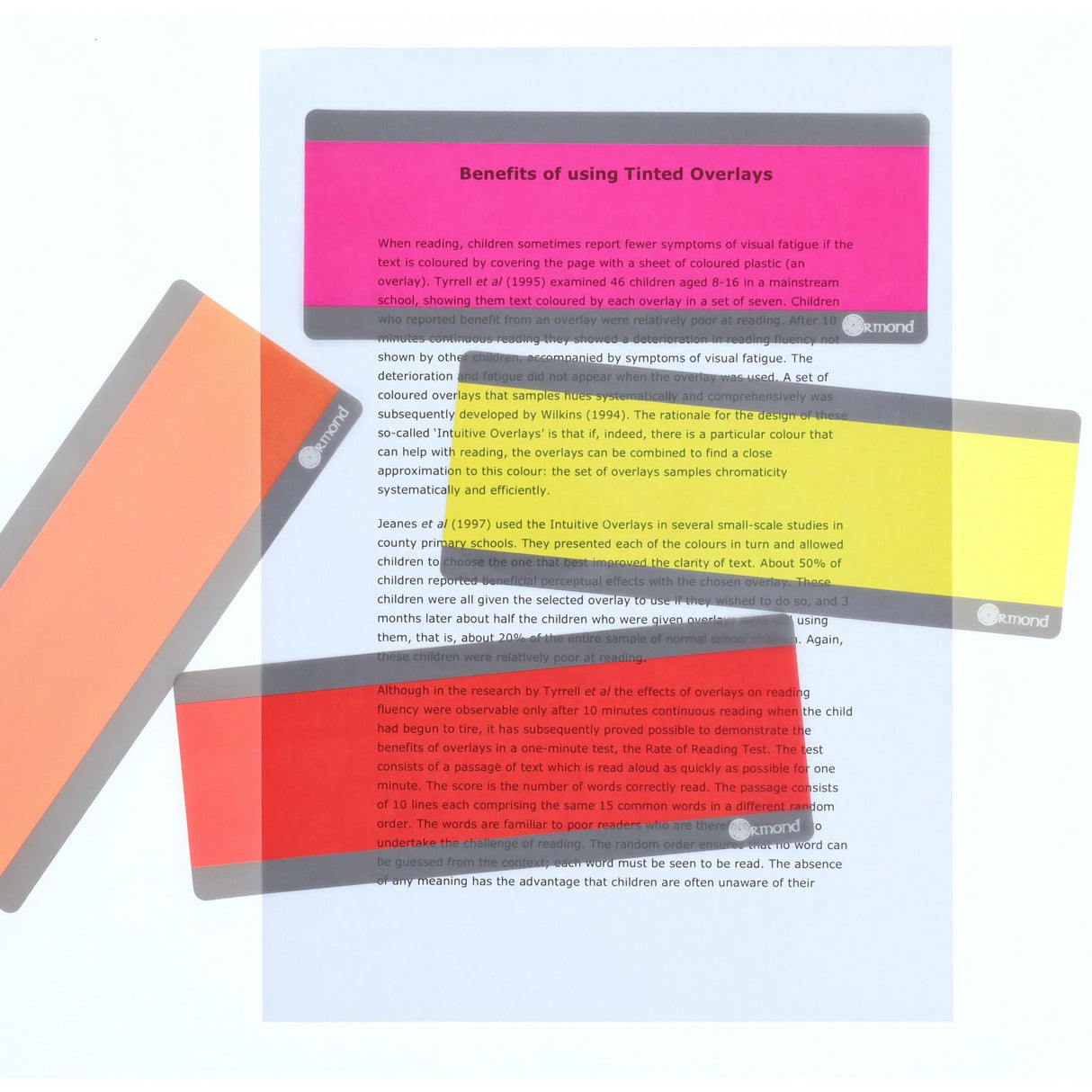 Ormond 190mm x 70mm Visual Memory Aid Tinted Overlays - Set of 8