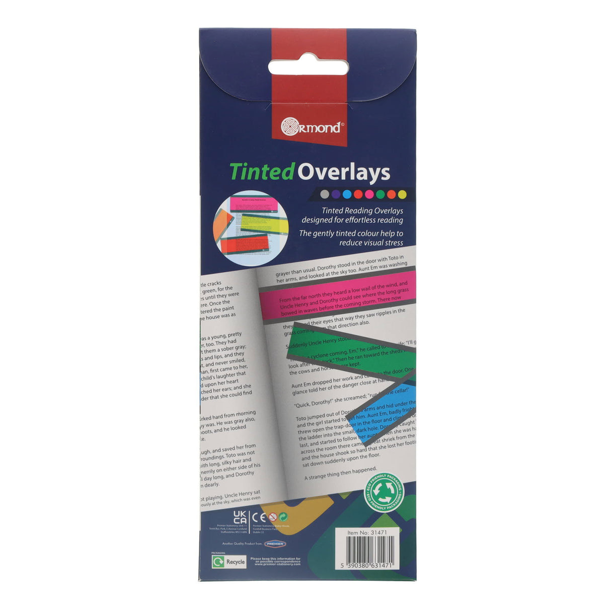 Ormond 190mm x 70mm Visual Memory Aid Tinted Overlays - Set of 8