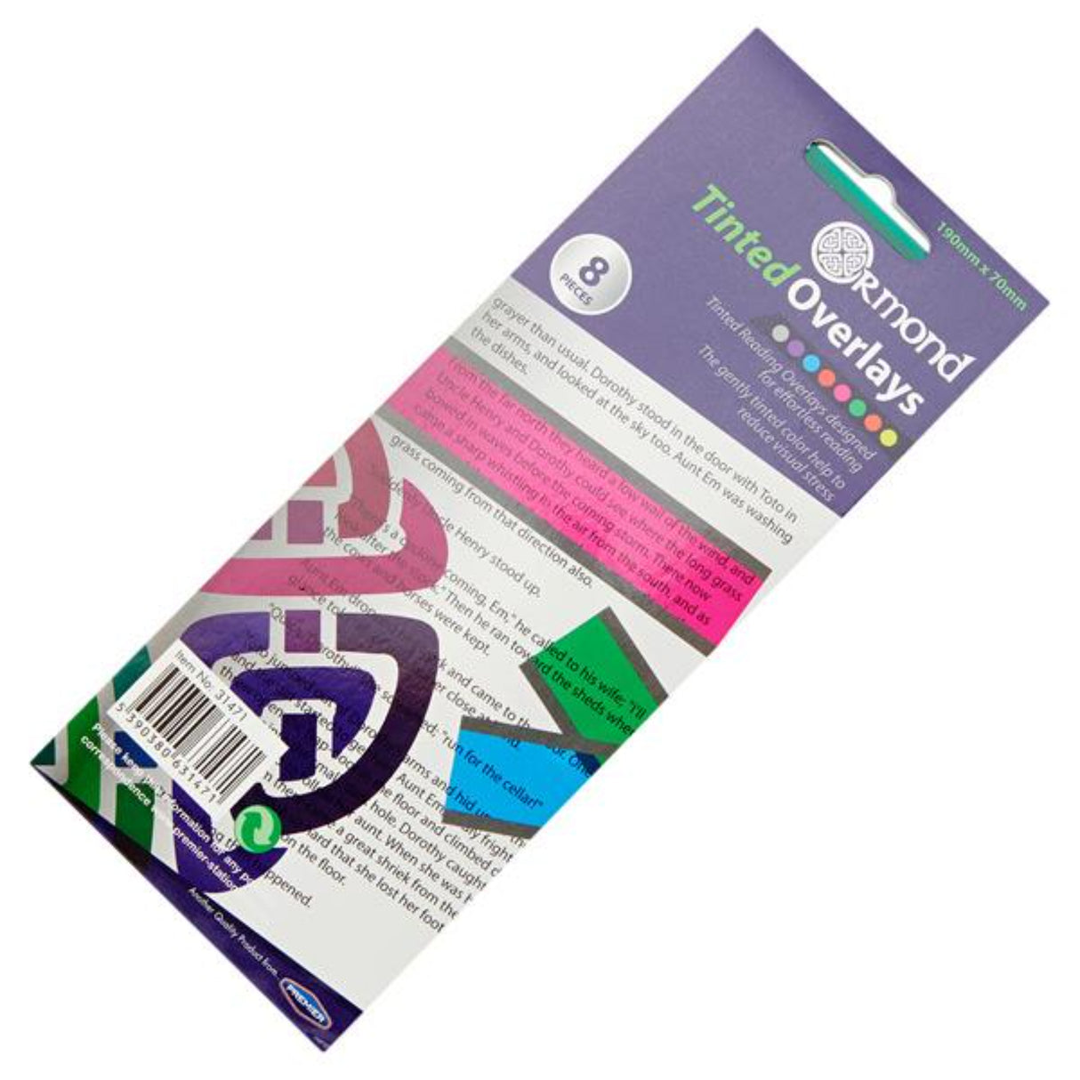 Ormond 190mm x 70mm Visual Memory Aid Tinted Overlays - Set of 8