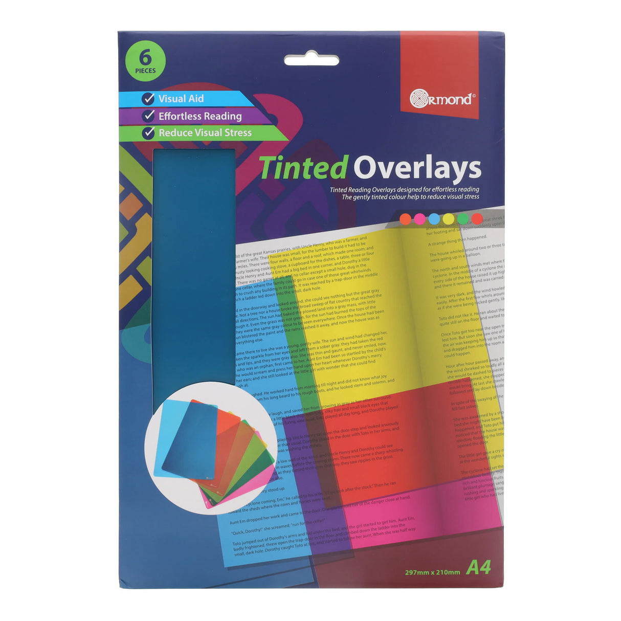 Ormond A4 Visual Memory Aid Tinted Overlays - Set of 6