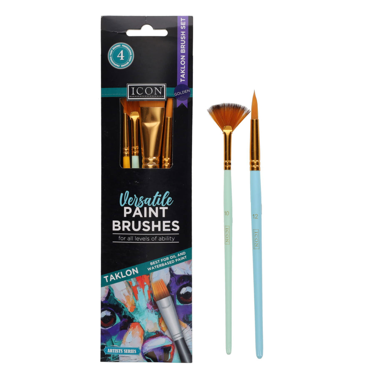 Icon Nylon Paint Brushes - Flat - Pack of 4
