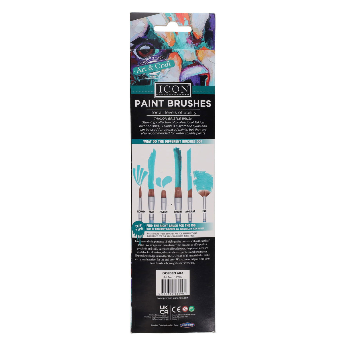 Icon Nylon Paint Brushes - Flat - Pack of 4
