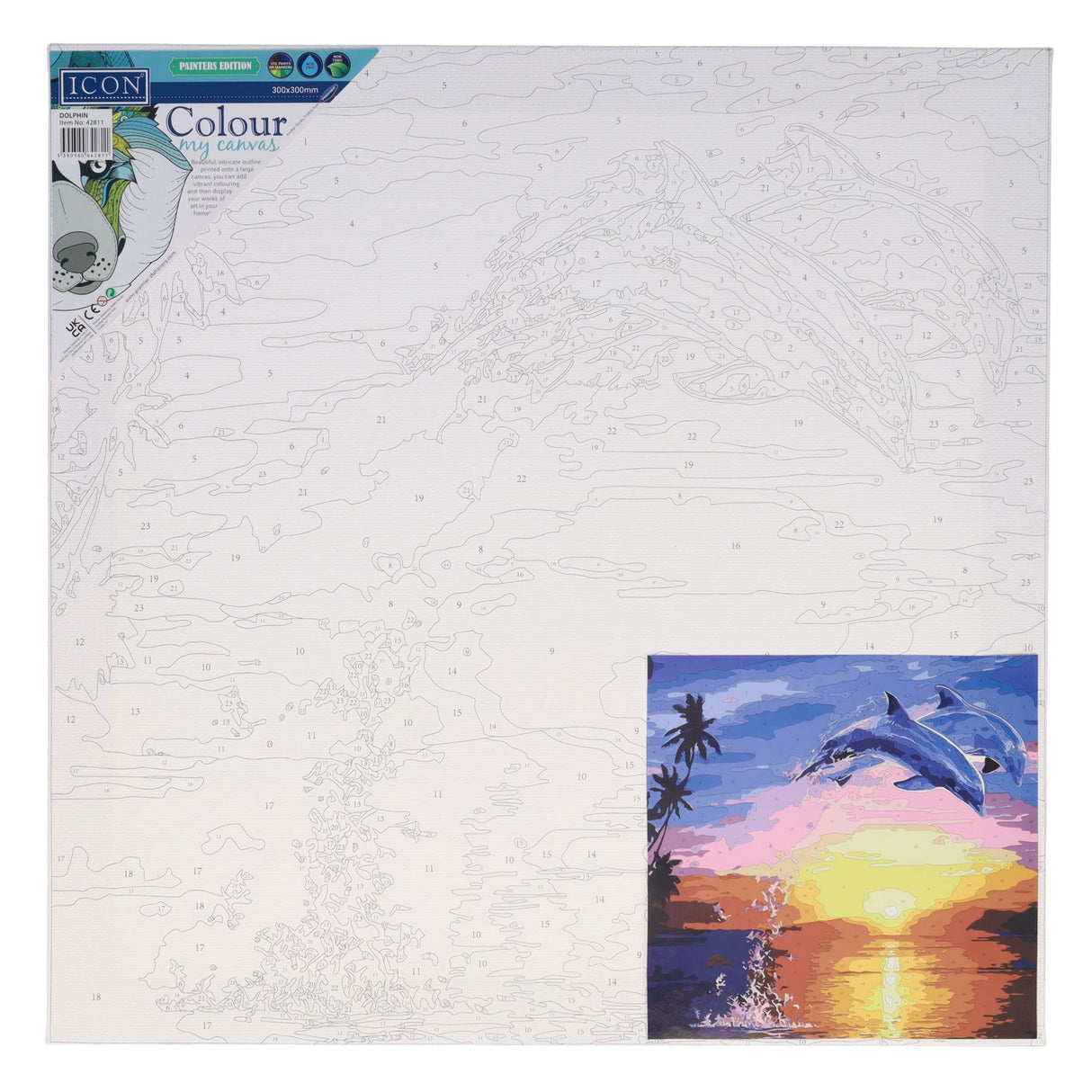 Icon Paint By Numbers Canvas - 300x300mm - Dolphin