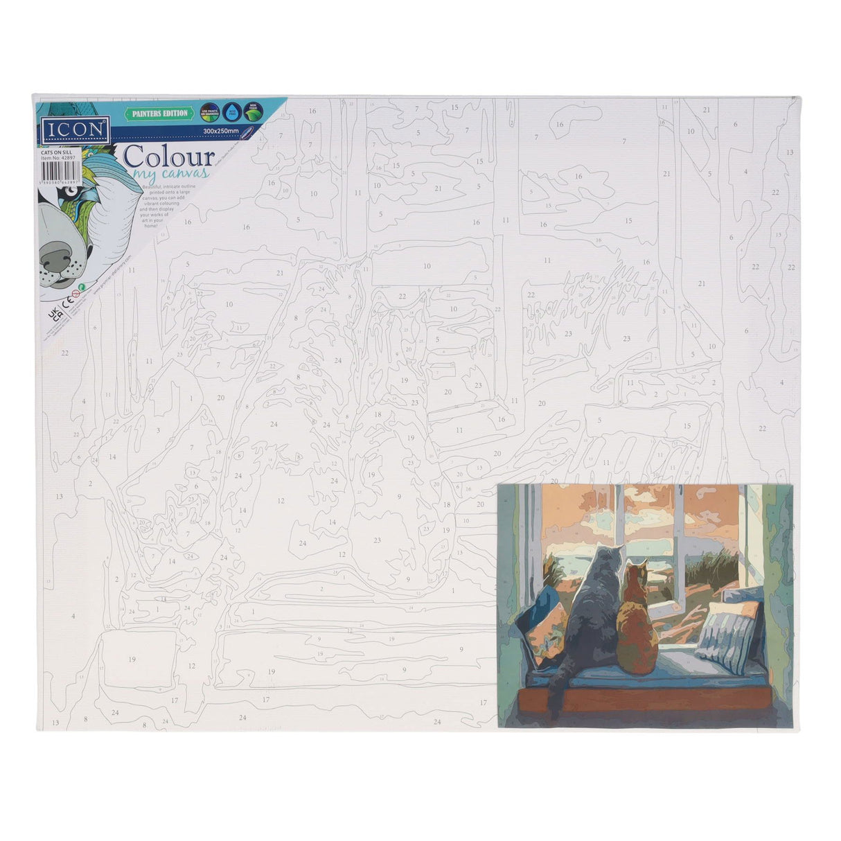 Icon 300x250mm Paint By Numbers Canvas - Cats On Sill