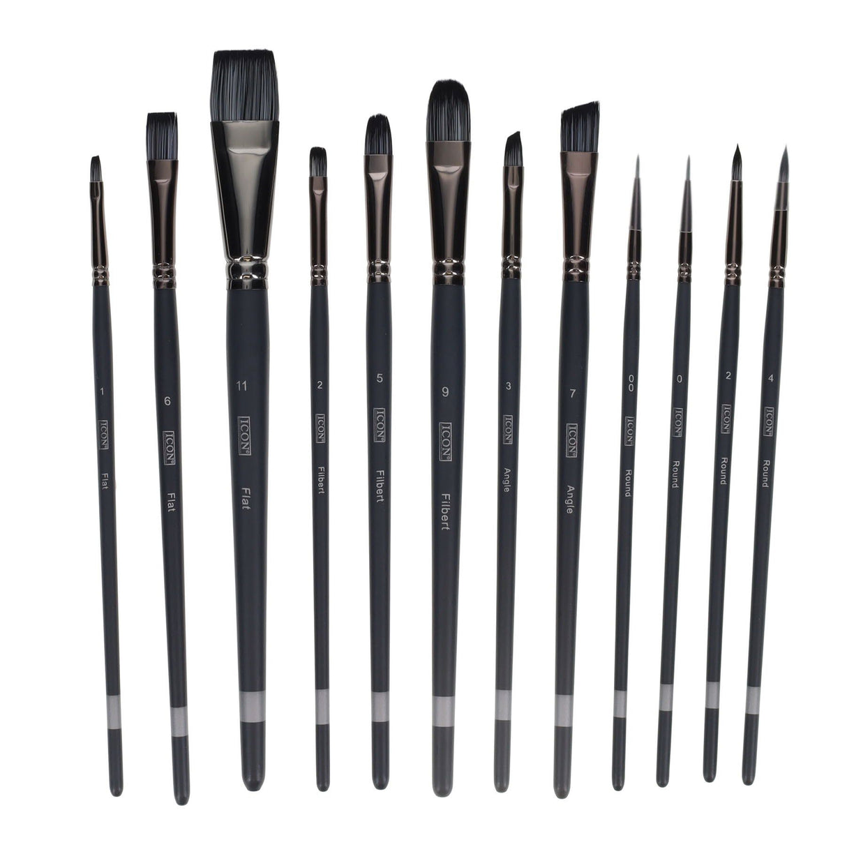 Icon Taklon Paint Brush Set - Mix Media - Pack of 12